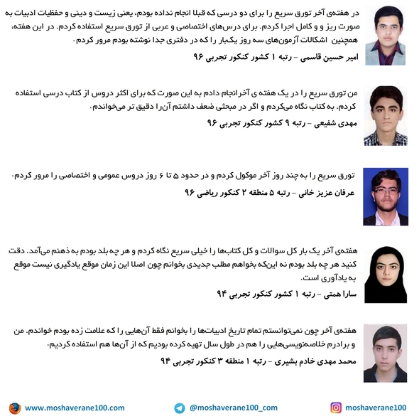 تورق سریع هفته آخر برنامه ریزی برای جمع بندی کنکور رتبه های برتر