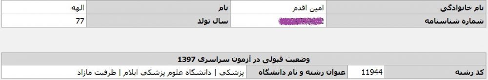 الهه امین اقدم قبولی پزشکی مشاوران 100