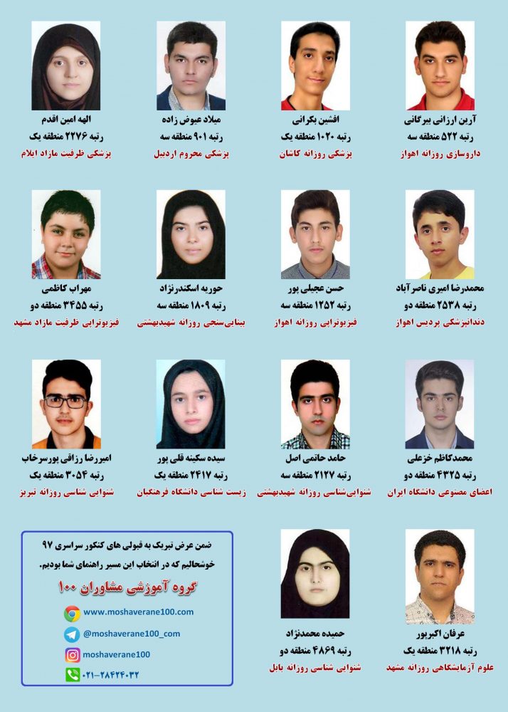 رتبه های برتر <strong>کنکور</strong> <strong>قبولی</strong> های 97
